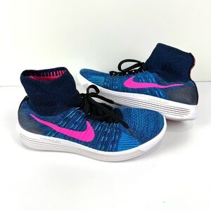 Nike LunarEpic Flyknit Womens 10.5 Black Summit White Fire Pink Running Sneakers